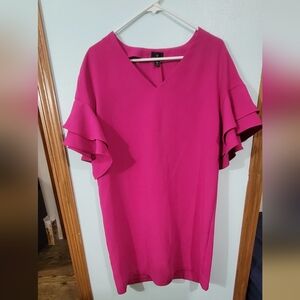 Vibrant Pink Ruffle Sleeve Dress